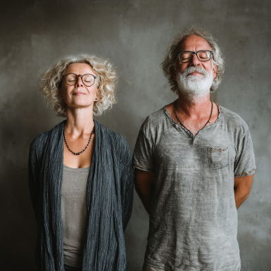 Літня жінка у позі лотоса медитує на природі